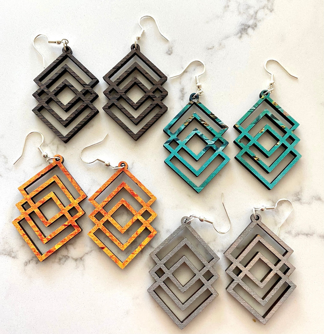Triple Diamond Geometric Earrings
