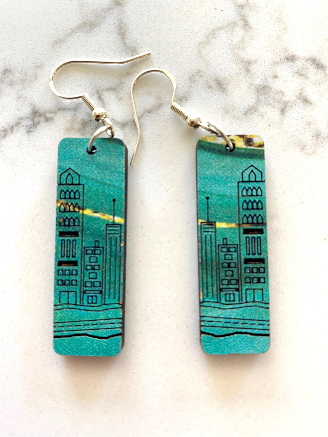 Cityscape Wood and Sterling Silver Earrings